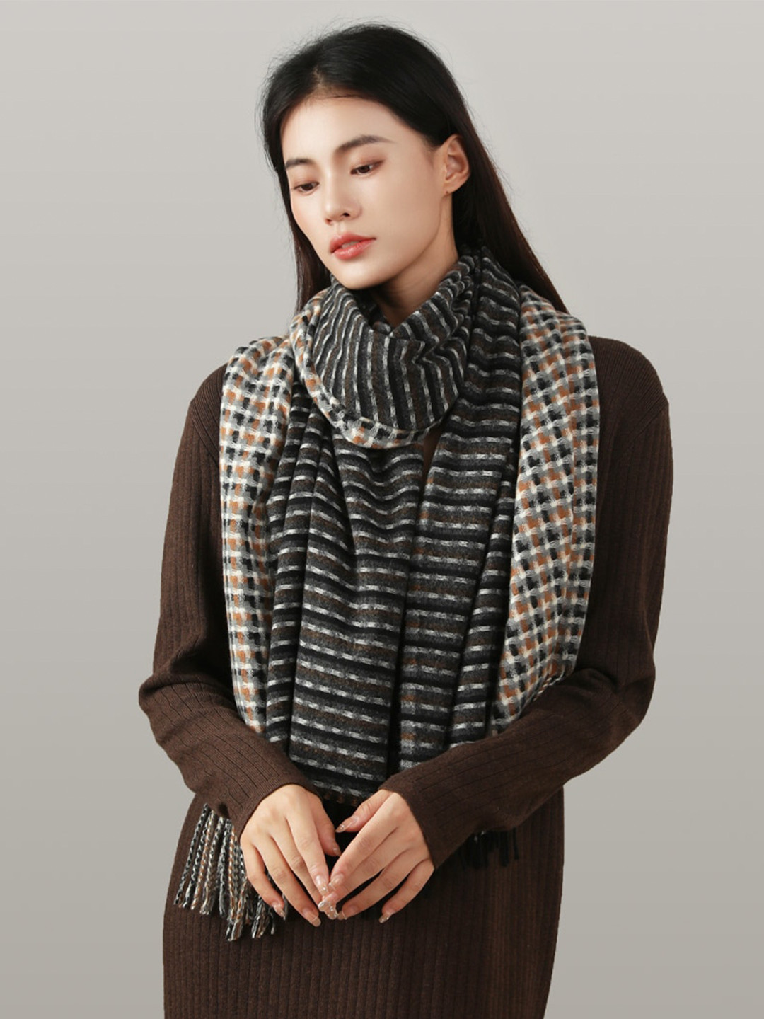 

JC Collection Women Black & Brown Checked Scarf