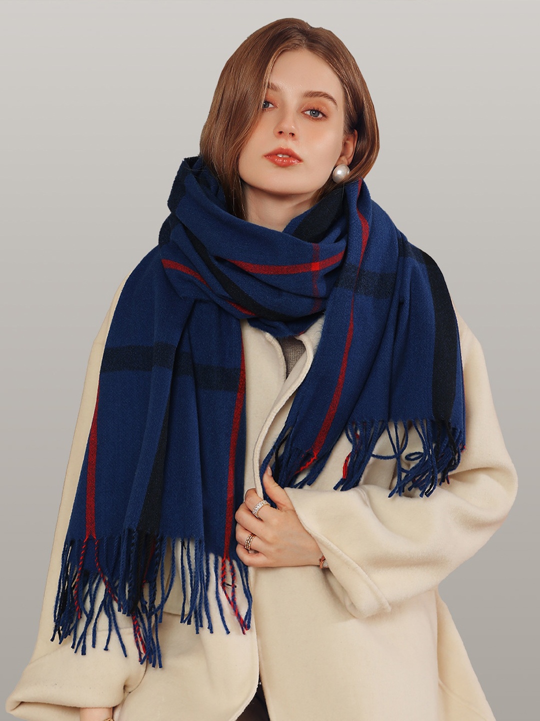 

JC Collection Women Blue & Red Checked Scarf