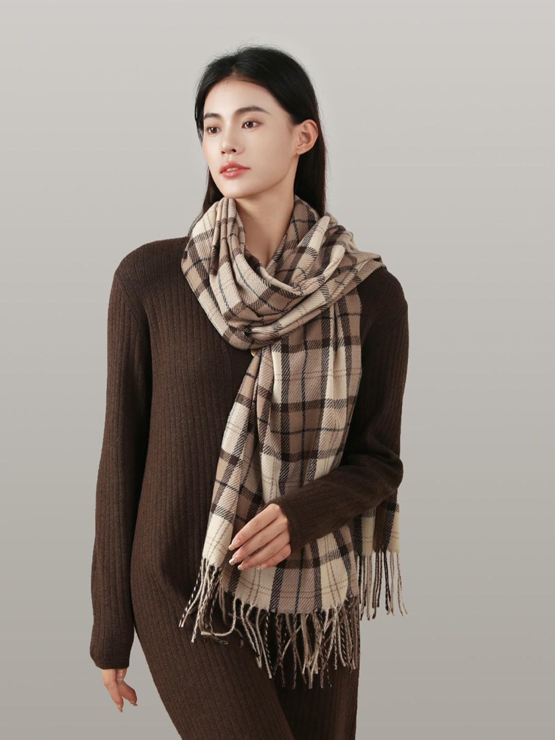 

JC Collection Women Beige & Black Checked Scarf