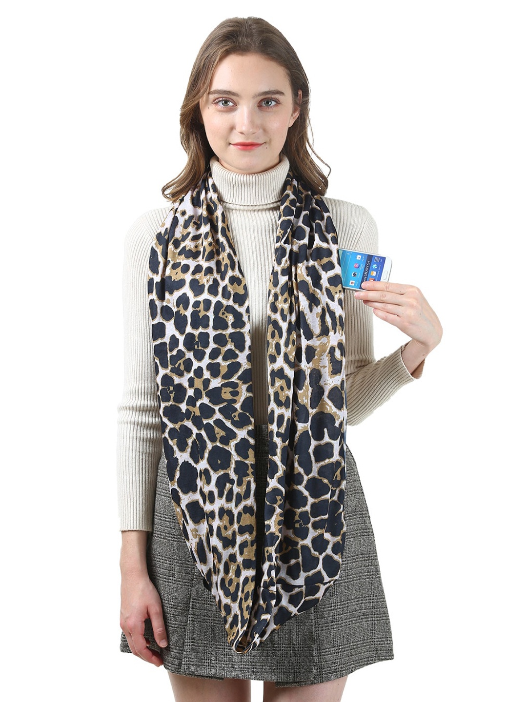 

JC Collection Women Khaki & Black Printed Scarf