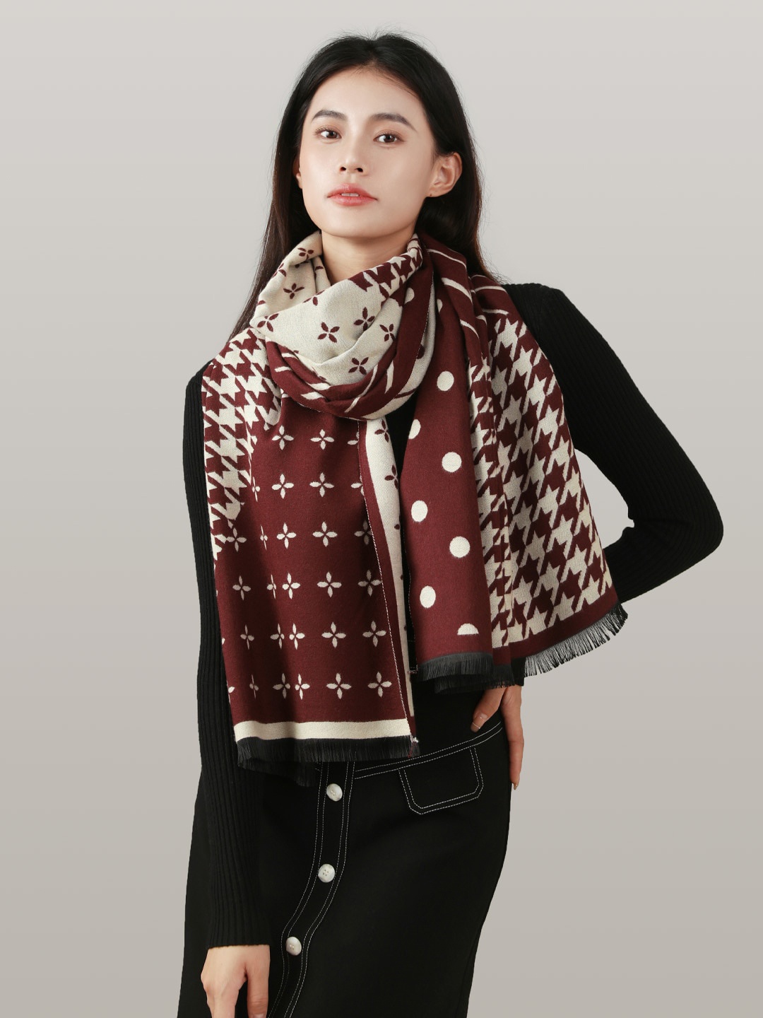 

JC Collection Women Red & Cream-Coloured Printed Scarf
