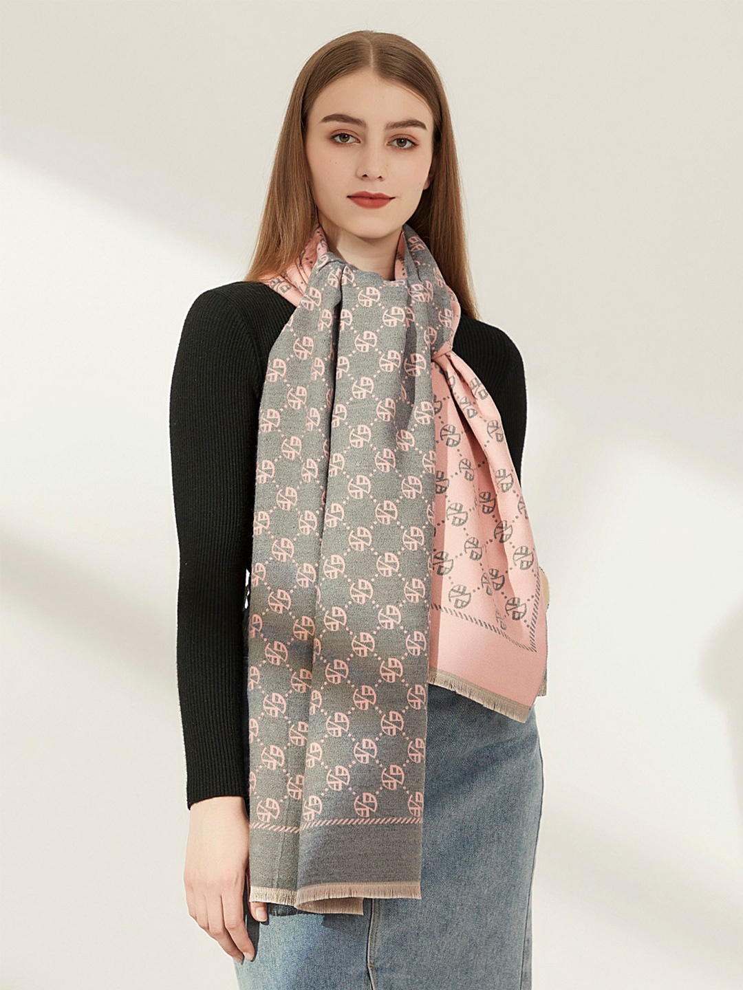 

JC Collection Women Pink & Grey Printed Scarf