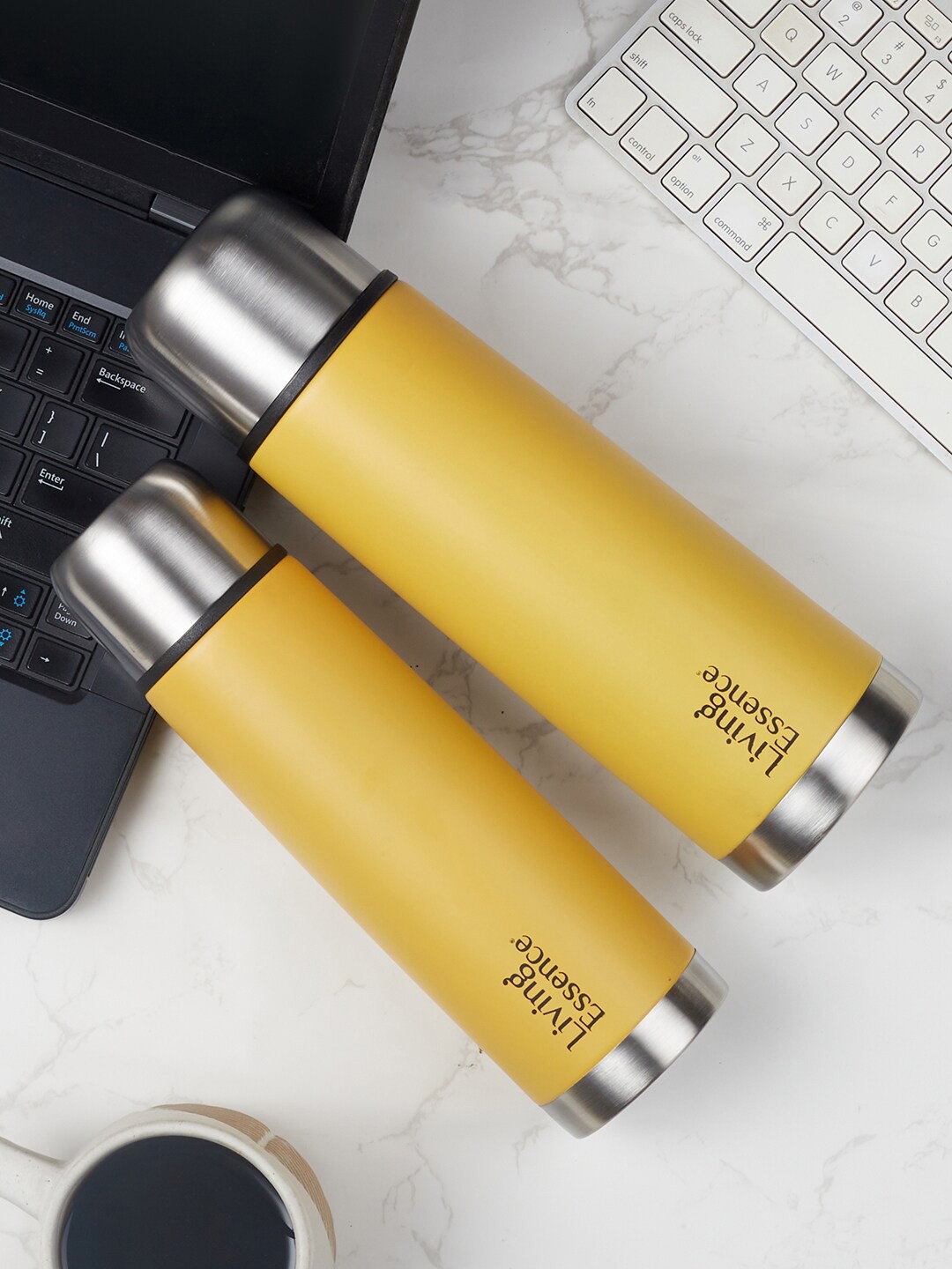 

HomeTown Fiesta Set Of 2 Mustard Yellow Brand Logo Printed Thermosteel Flask