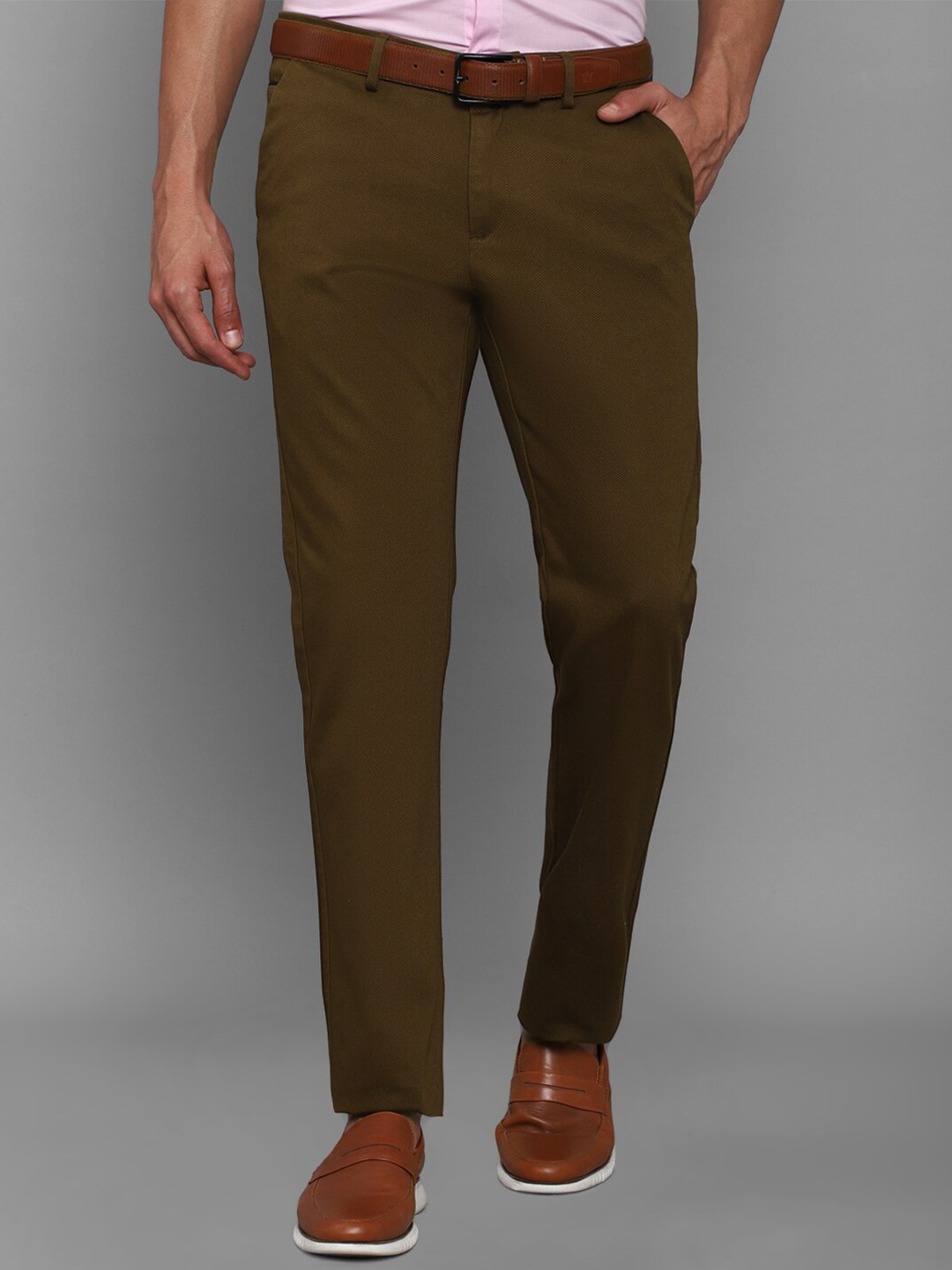 

Allen Solly Men Olive Green Textured Regular Trousers