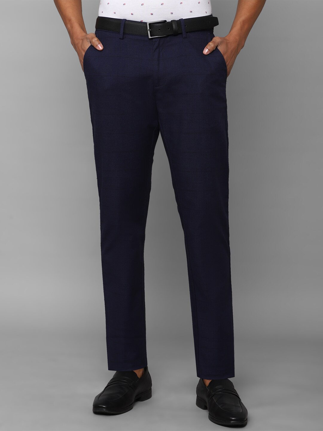 

Allen Solly Men Navy Blue Textured Slim Fit Trousers