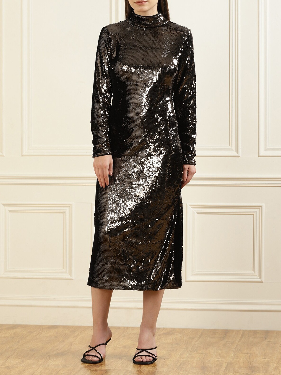 

Ted Baker Brown Embellished Mermaid Sequin Sheath Midi Polyester Dress