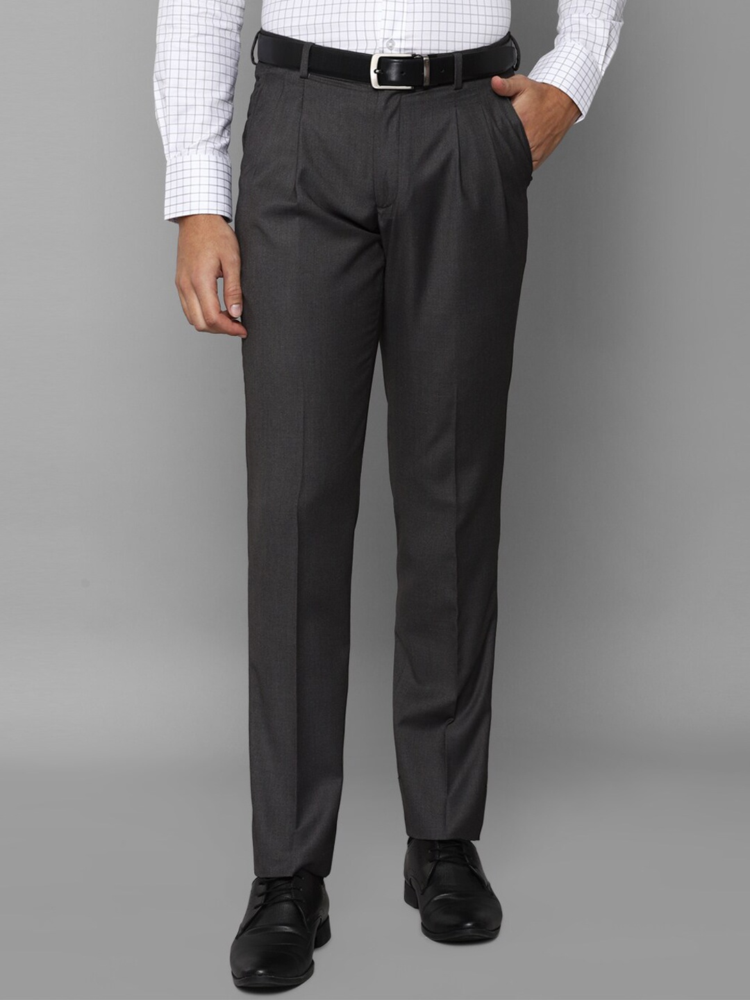 

Louis Philippe Men Grey Pleated Trousers