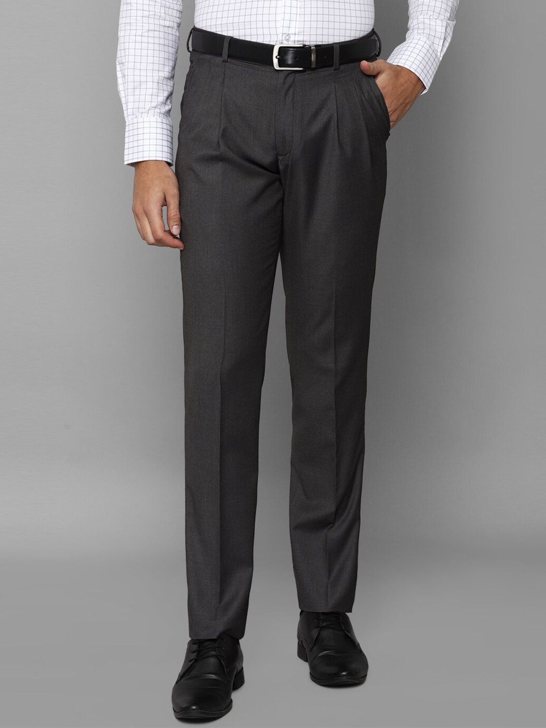 

Louis Philippe Men Grey Pleated Trousers