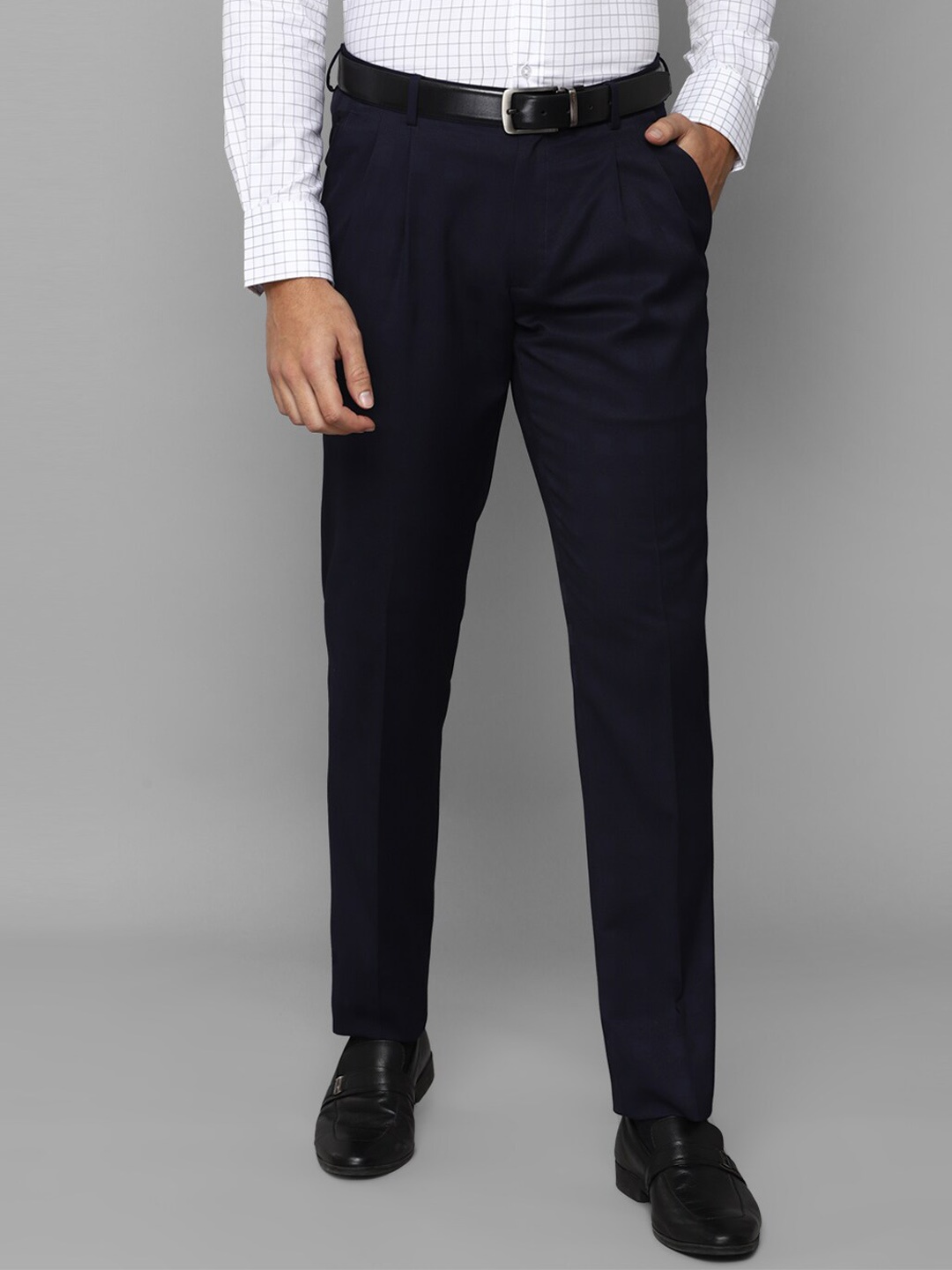 

Louis Philippe Men Navy Blue Pleated Trousers