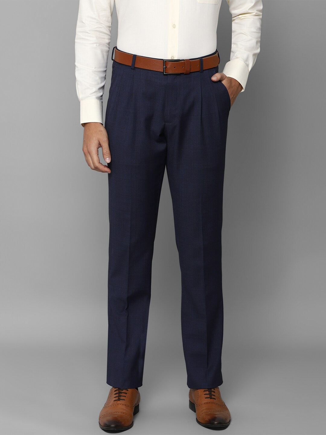 

Louis Philippe Men Navy Blue Pleated Trousers