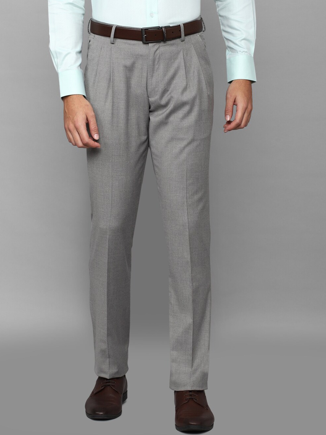 

Louis Philippe Men Grey Pleated Trousers