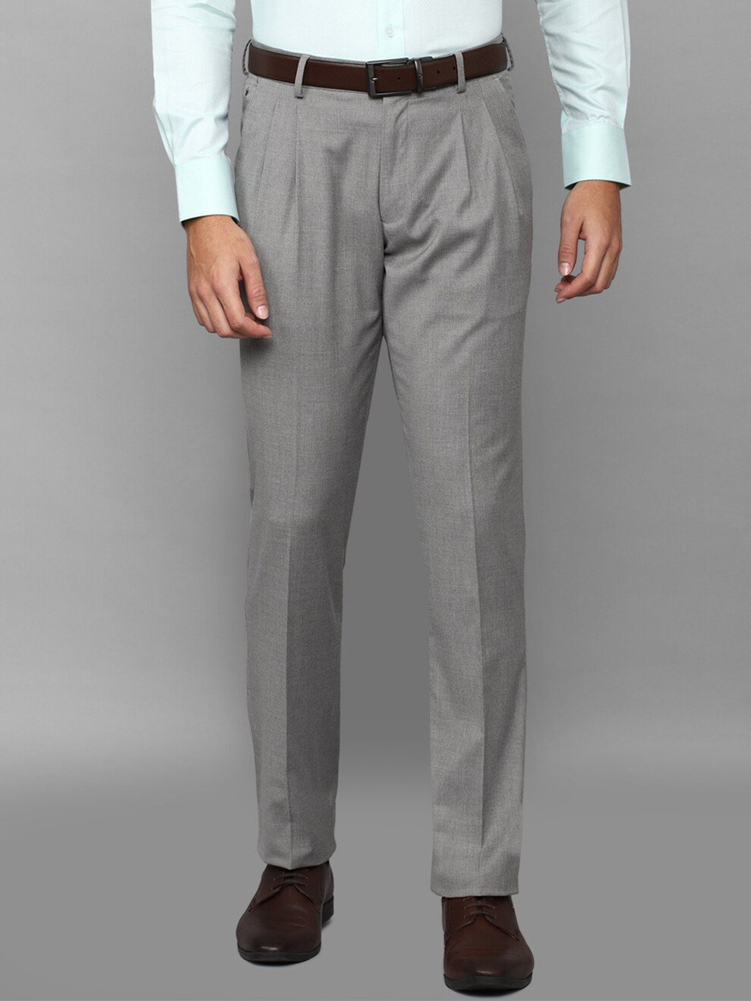 

Louis Philippe Men Grey Pleated Trousers