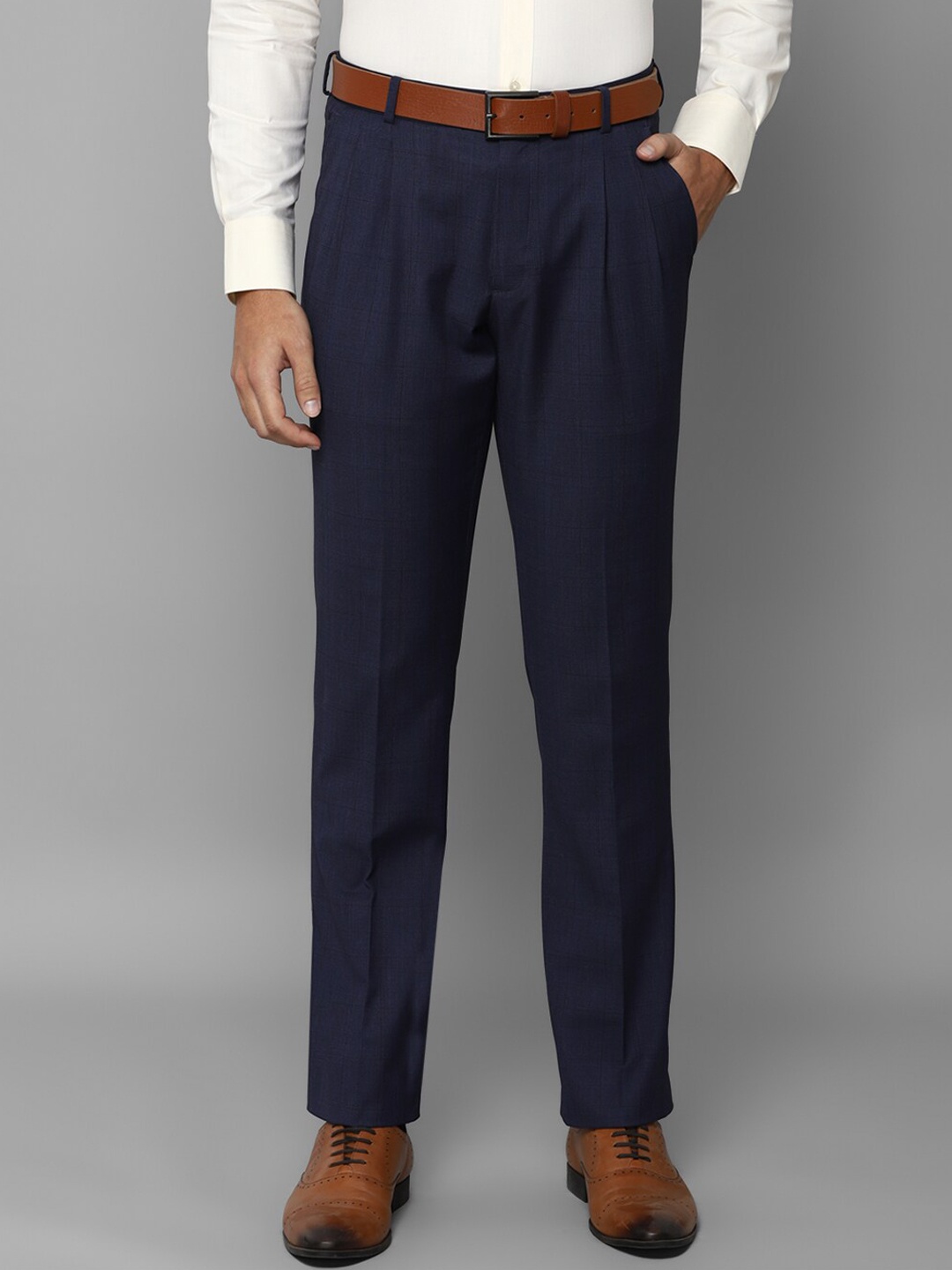 

Louis Philippe Men Navy Blue Pleated Trousers