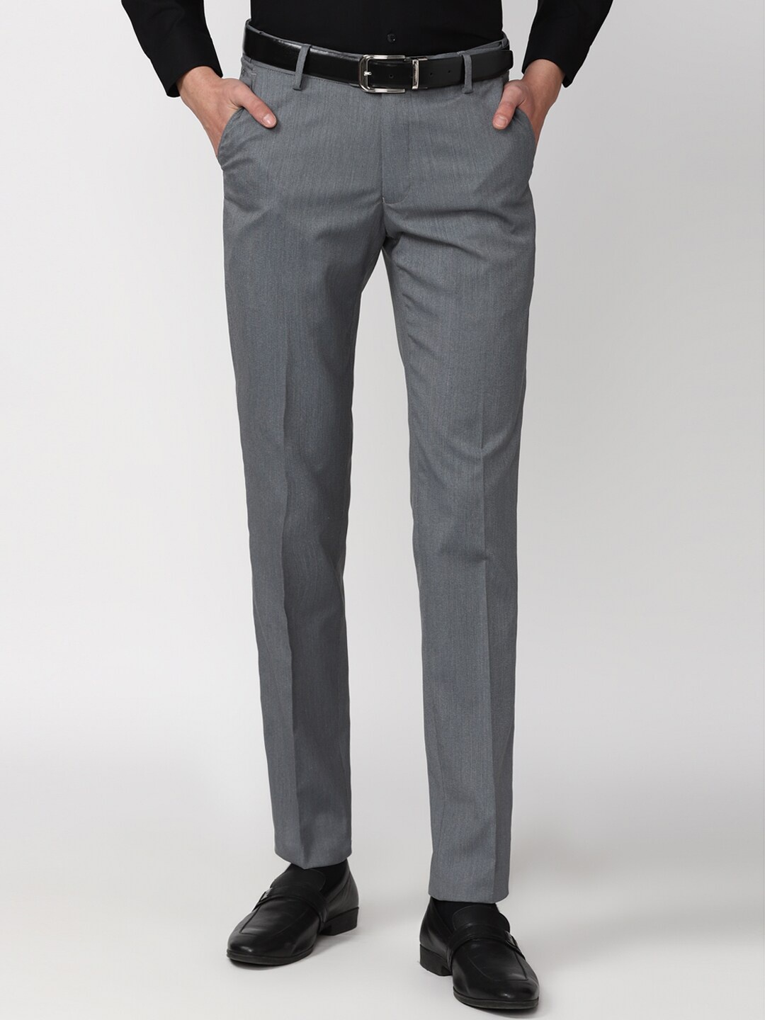 

Peter England Men Grey Slim Fit Trousers