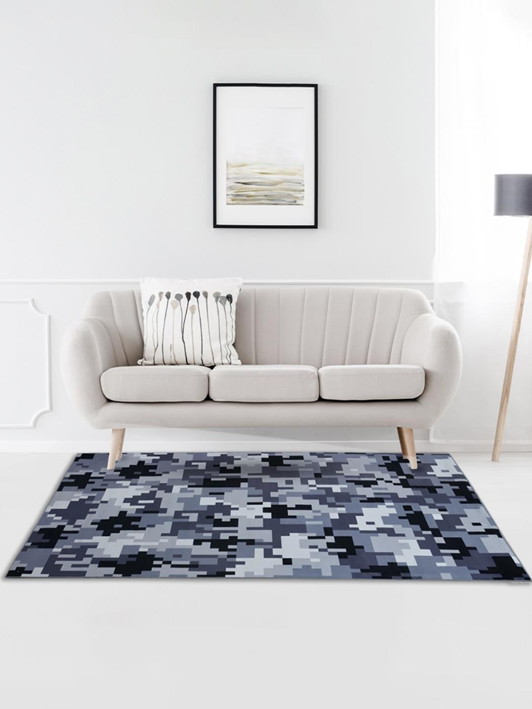 

Athome by Nilkamal Black & Grey Printed Anti-Skid Carpet