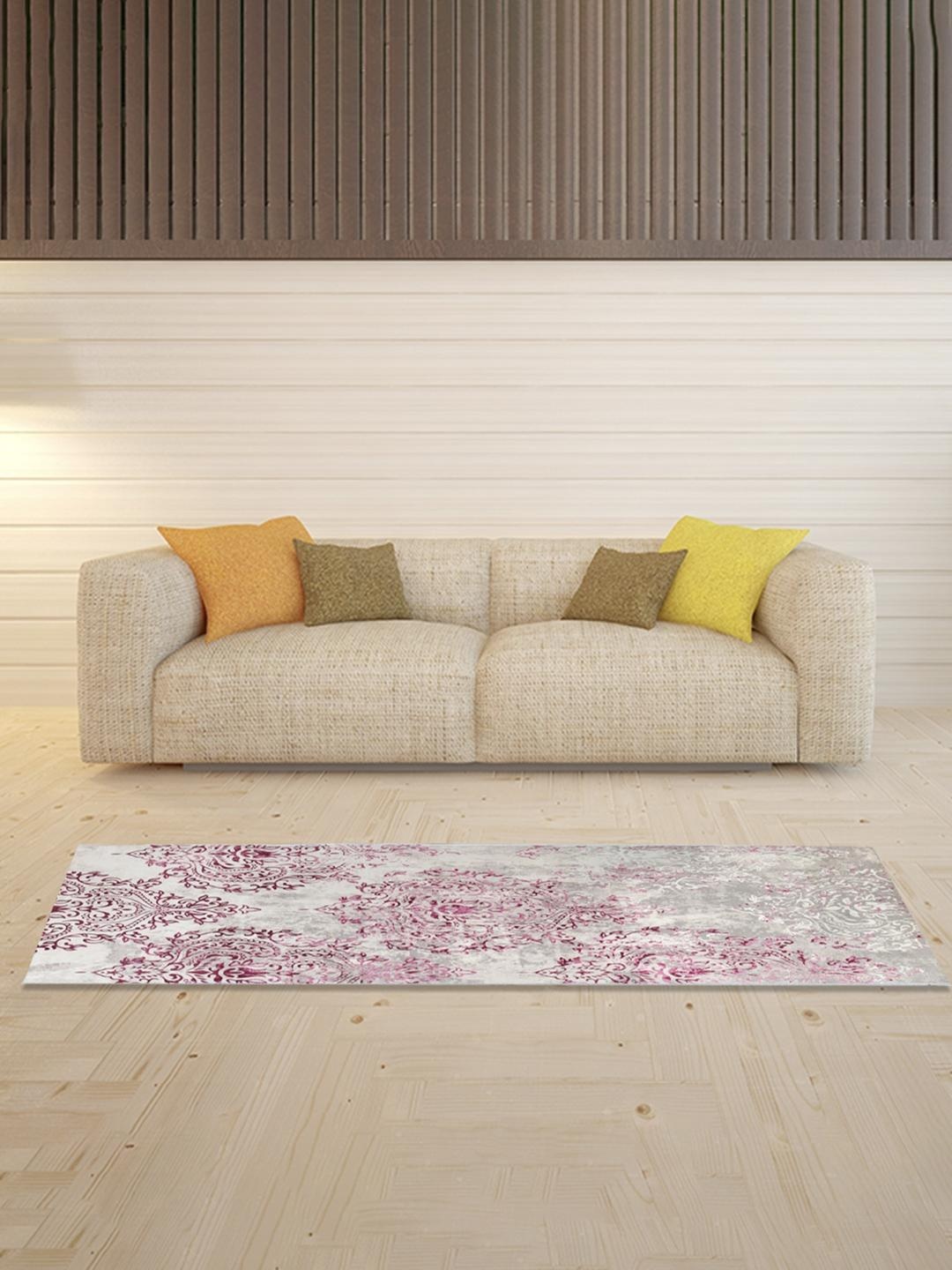 

Athome by Nilkamal Beige & Purple Motif Printed Anti-Skid Carpet