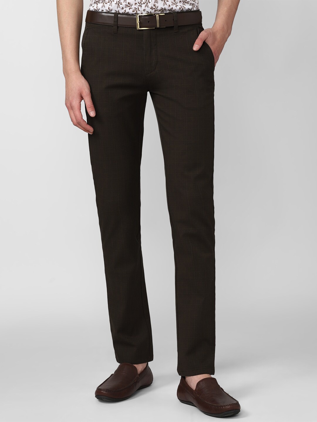 

V Dot Men Brown Textured Slim Fit Trousers