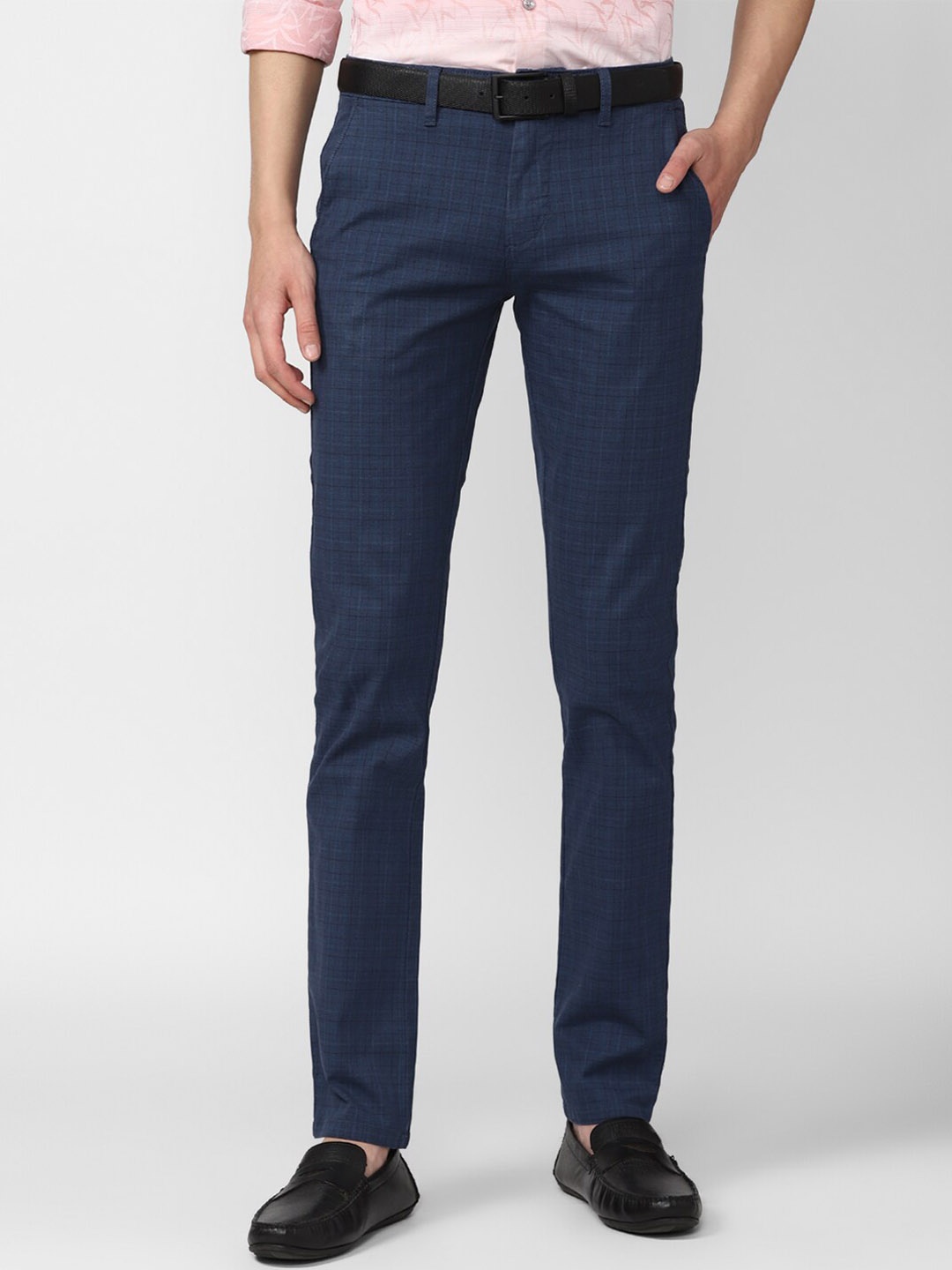 

V Dot Men Blue Checked Slim Fit Trousers