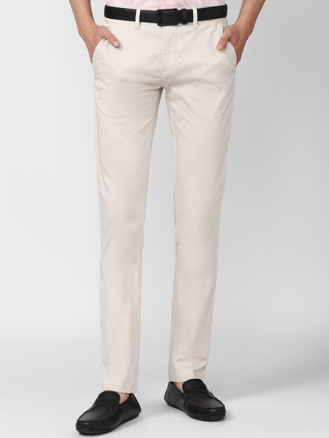 

V Dot Men Cream-Coloured Textured Slim Fit Trousers