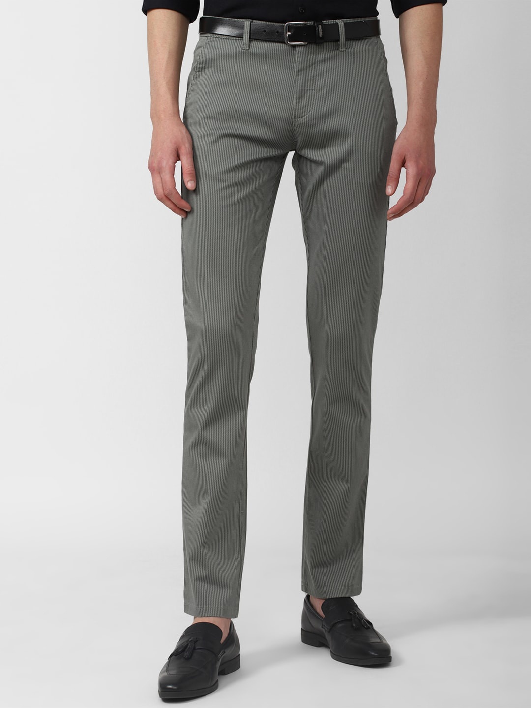 

V Dot Men Printed Slim Fit Trousers, Grey