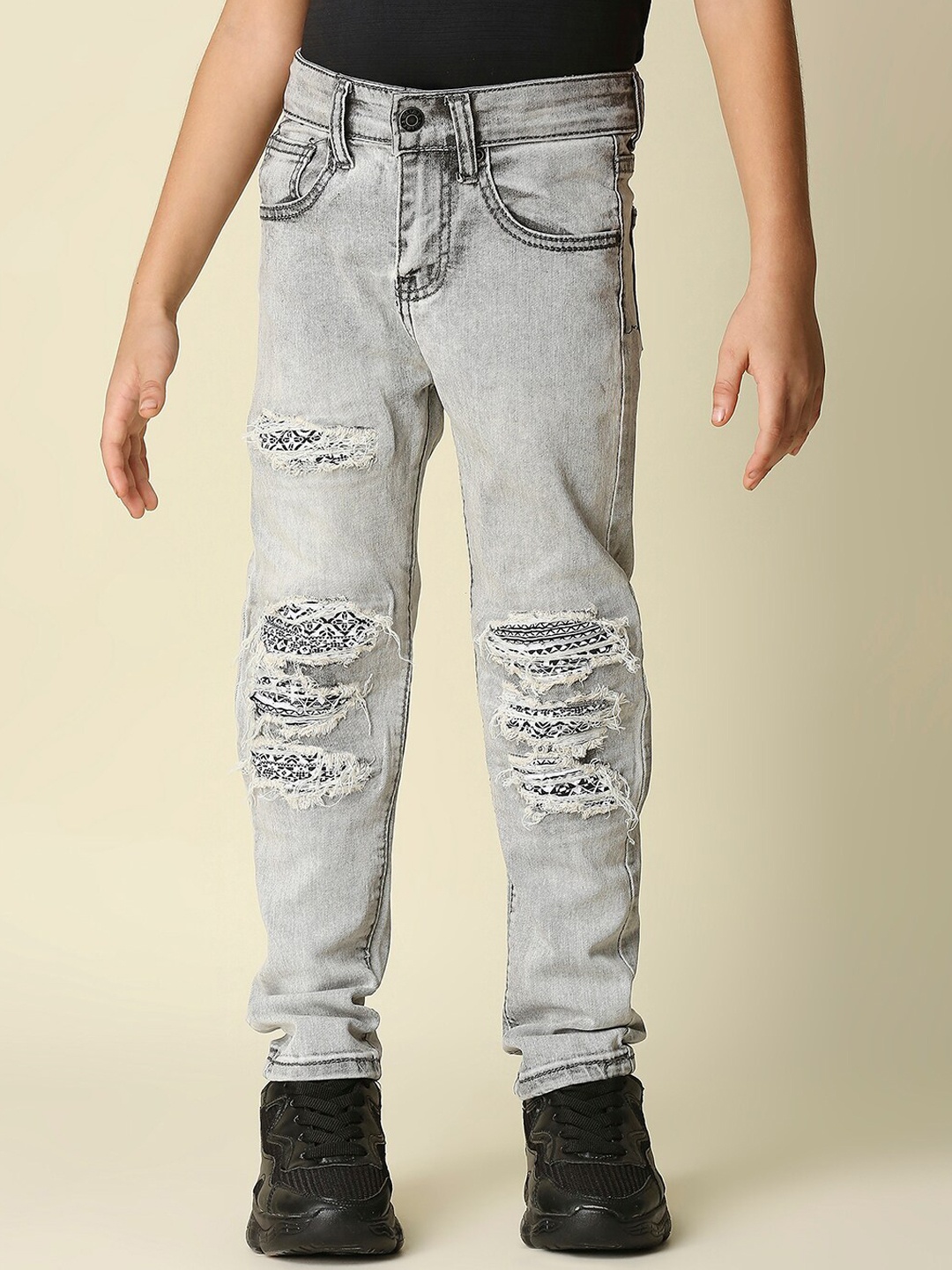 

WAIMEA Boys Grey Comfort Slim Fit Mildly Distressed Heavy Fade Bleached Stretchable Jeans