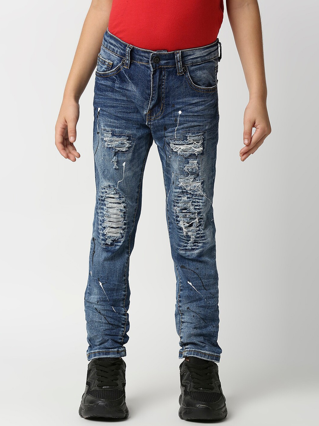 

WAIMEA Boys Blue Comfort Slim Fit Highly Distressed Heavy Fade Stretchable Jeans