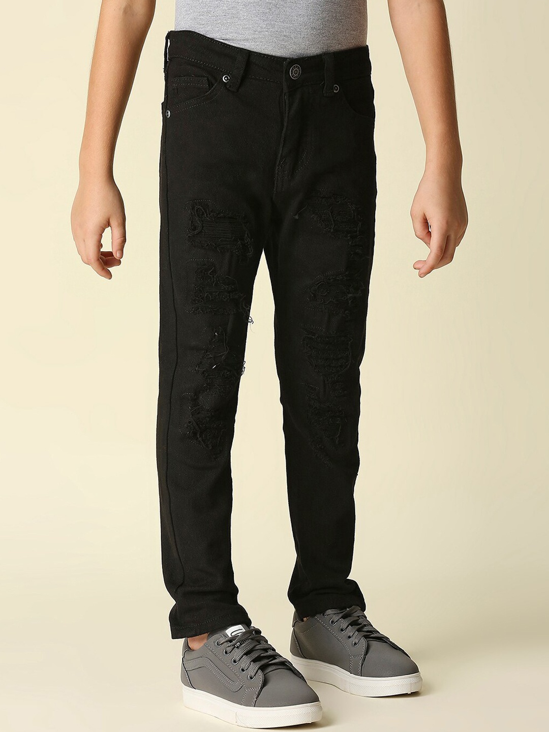

WAIMEA Boys Black Comfort Slim Fit Mildly Distressed Stretchable Jeans