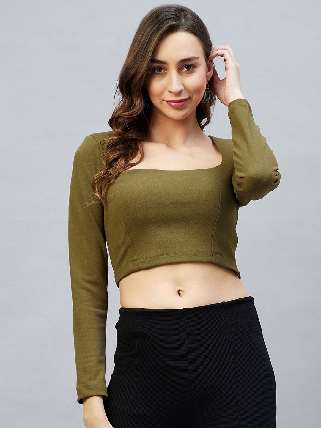 

DELAN Green Fitted Crop Top