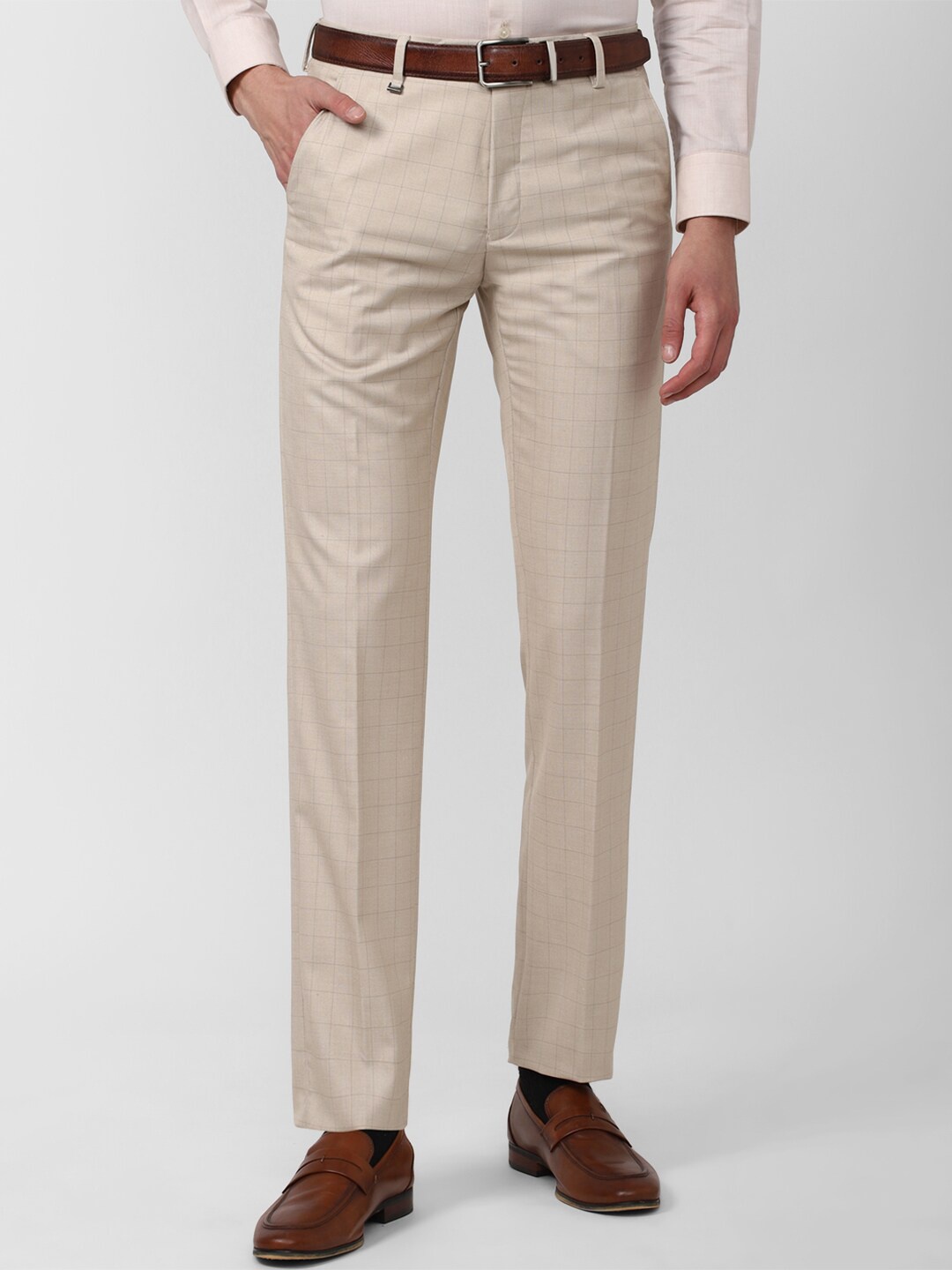 

Van Heusen Men Cream-Coloured Slim Fit Formal Trousers