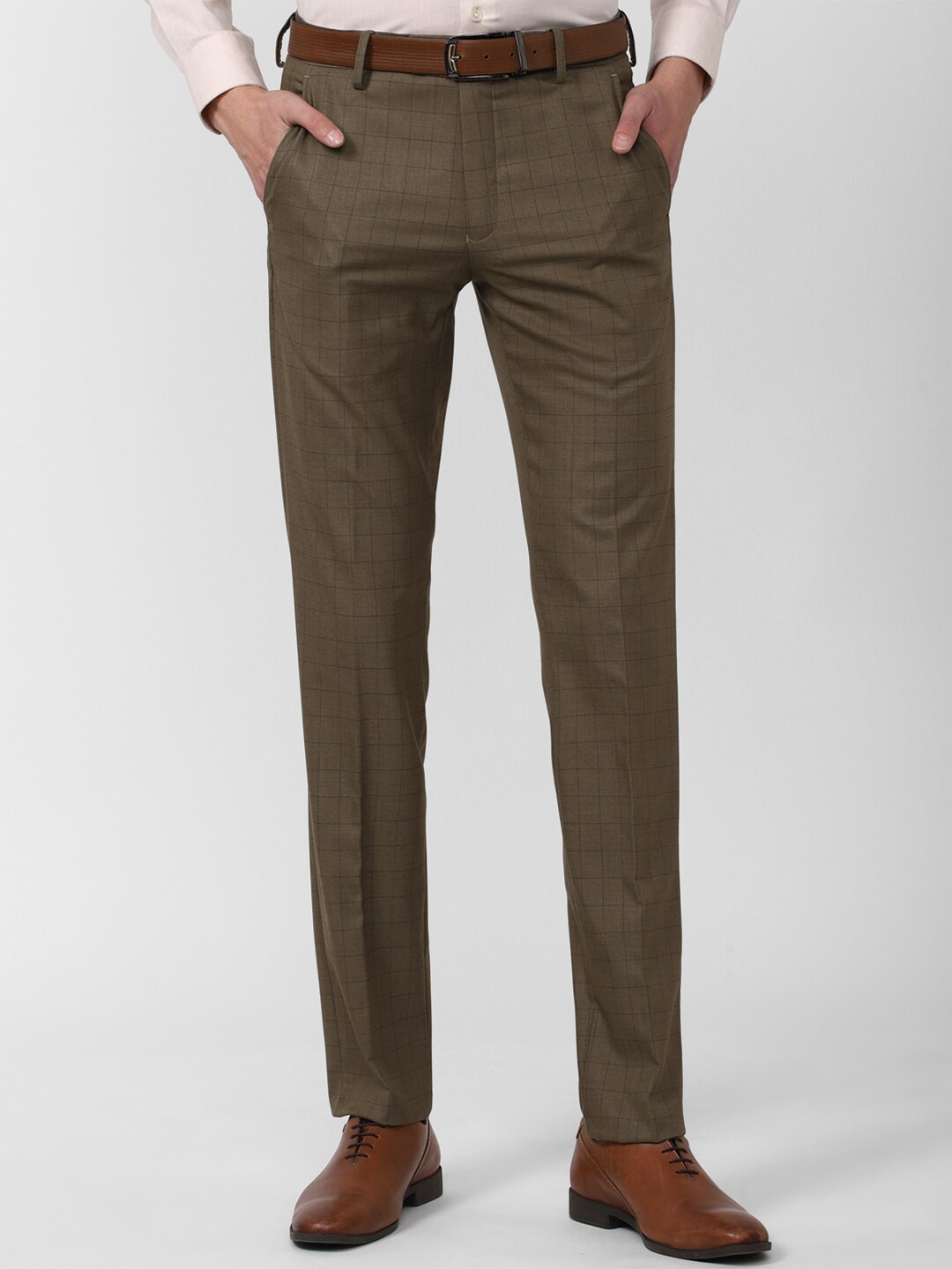 

Van Heusen Men Brown Checked Slim Fit Formal Trousers