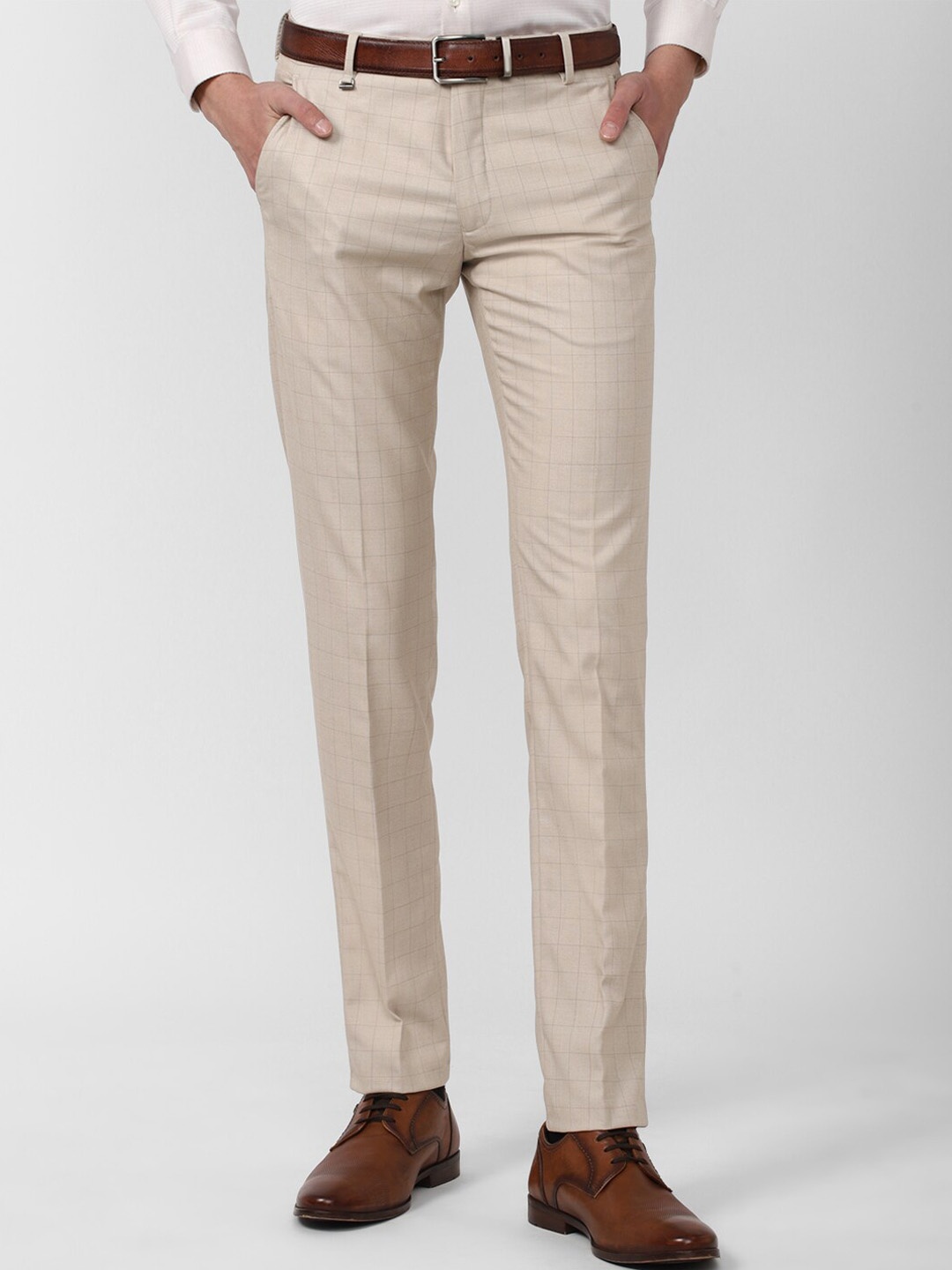 

Van Heusen Men Cream-Coloured Slim Fit Formal Trousers