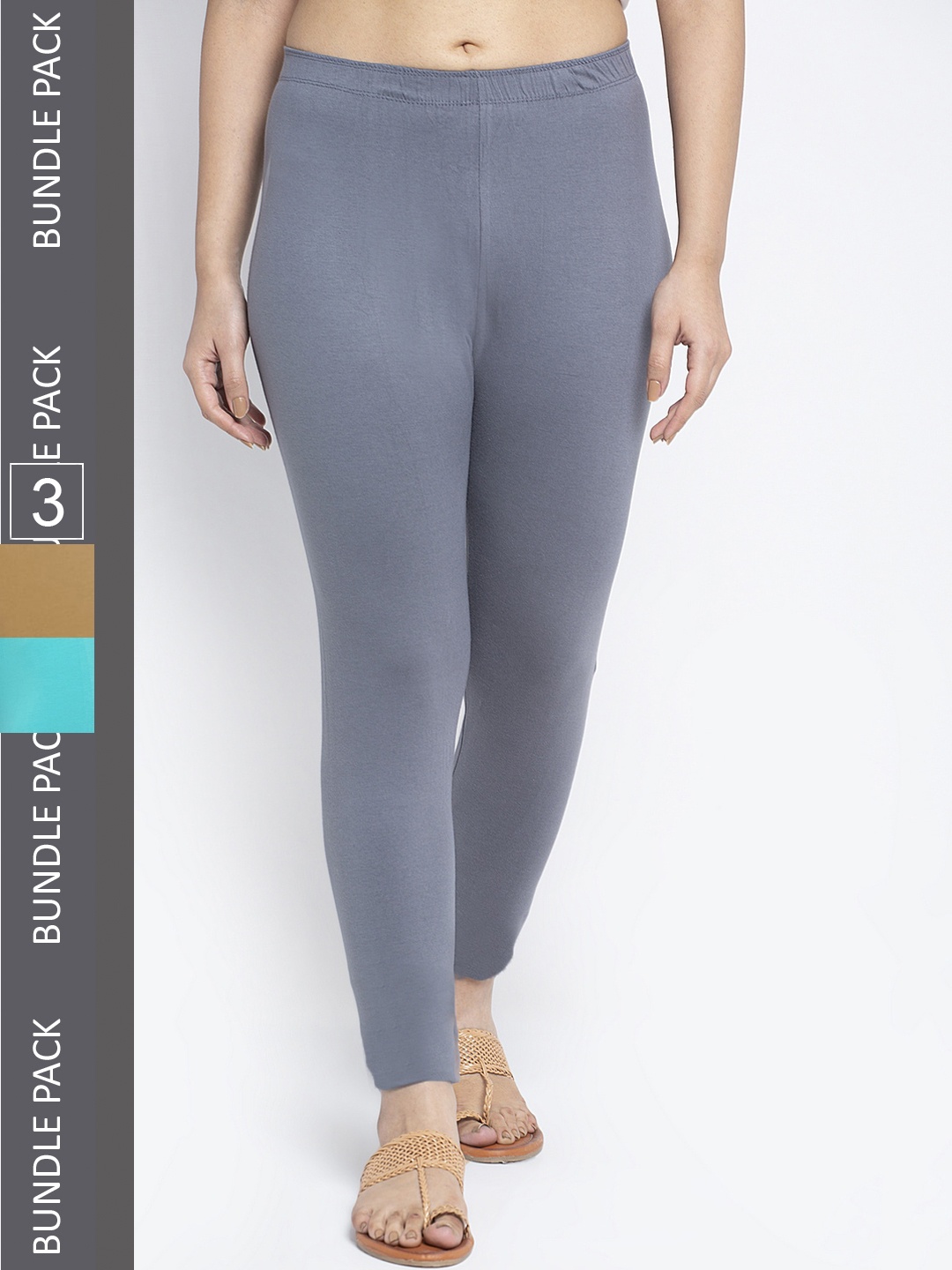 

GRACIT Pack Of 3 Ankle-Length Leggings, Grey