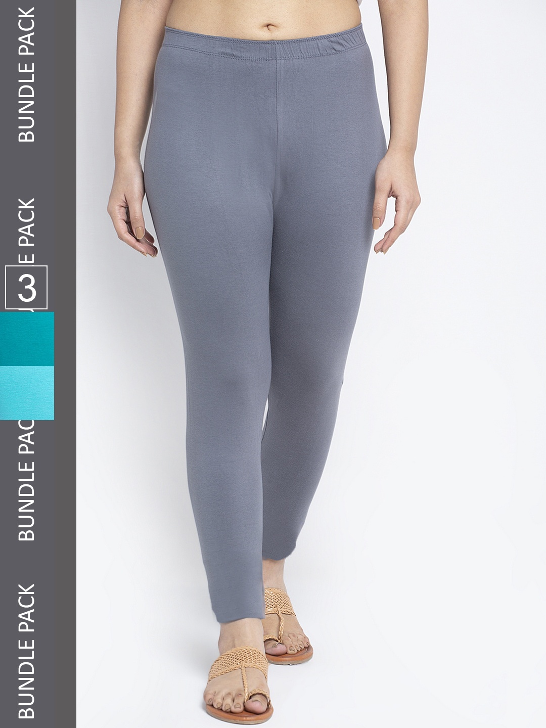 

GRACIT Pack Of 3 Ankle-Length Leggings, Grey