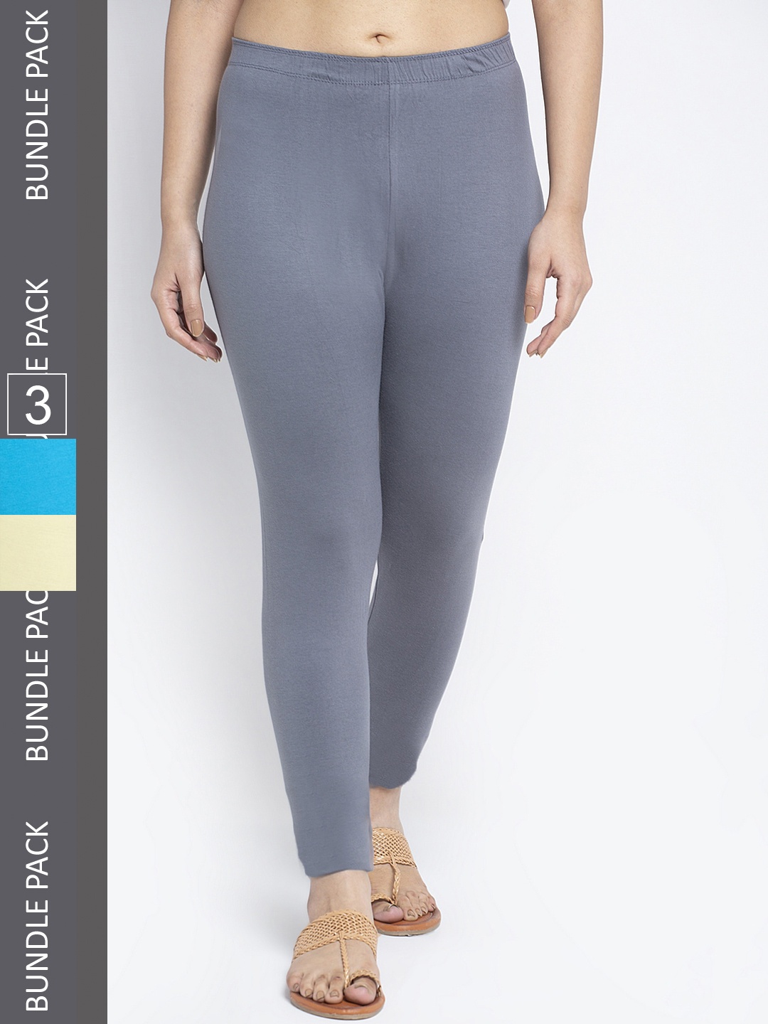 

GRACIT Pack Of 3 Ankle Length Leggings, Grey