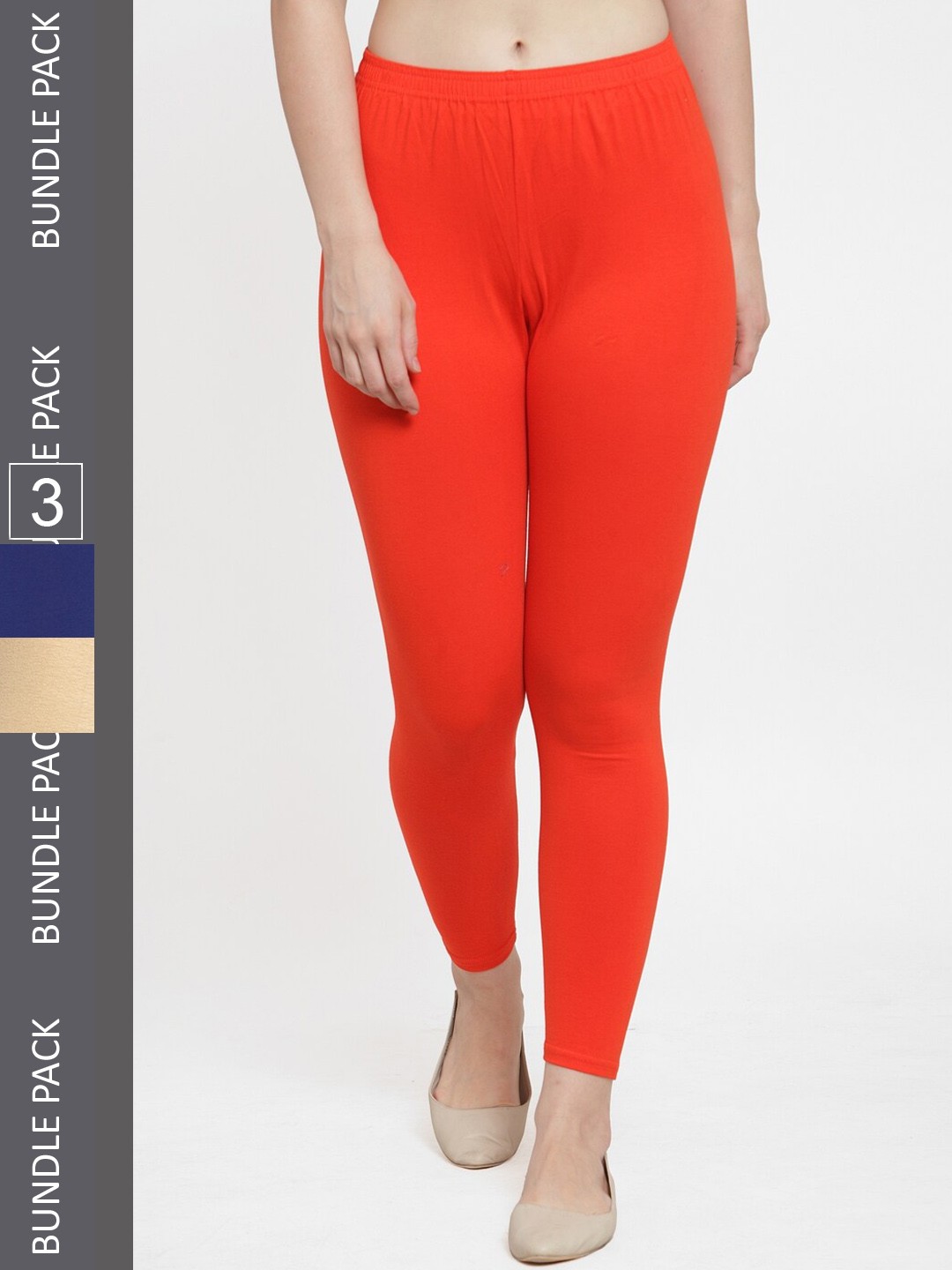 

GRACIT Pack Of 3 Ankle-Length Cotton Leggings, Blue