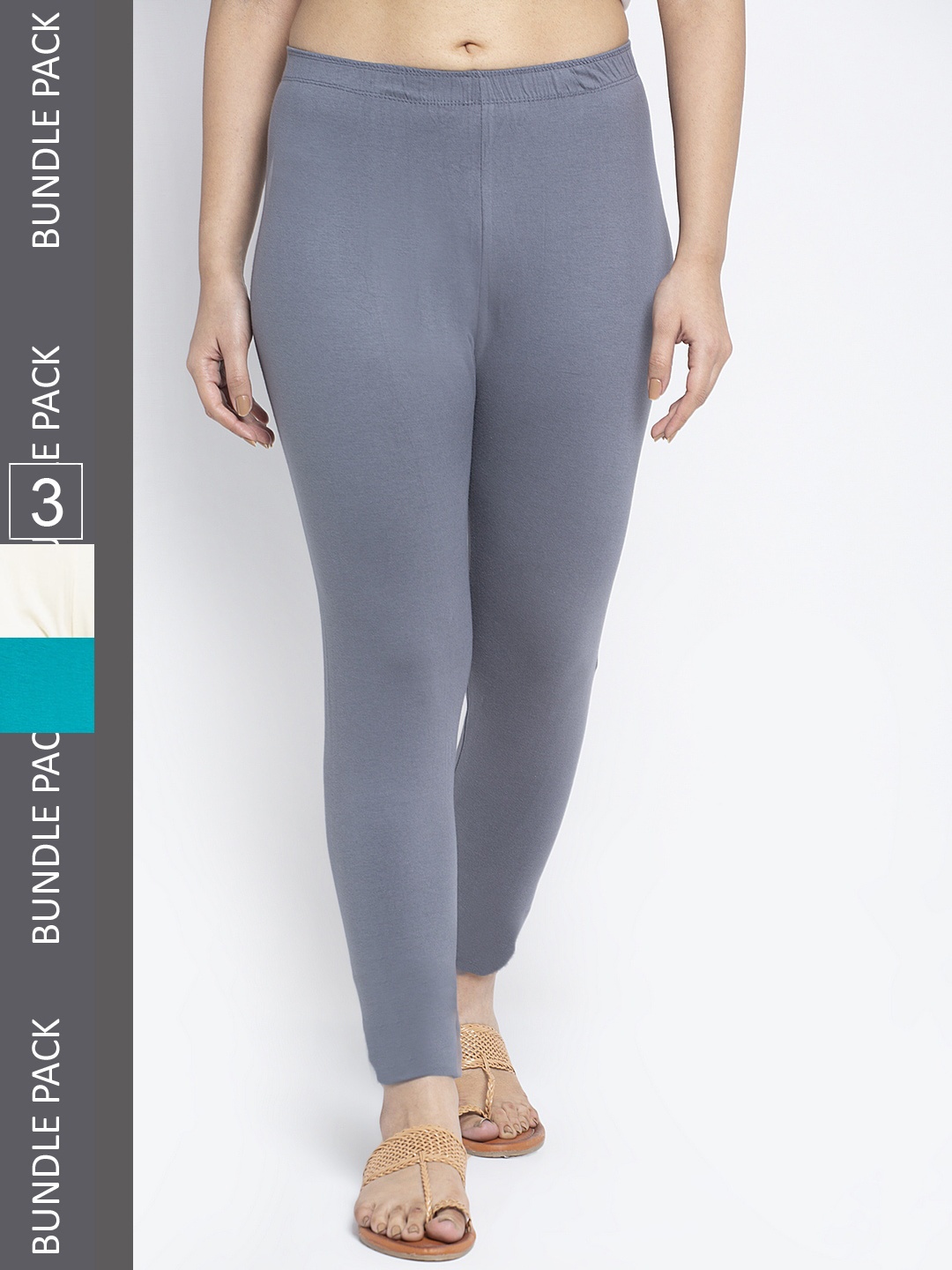 

GRACIT Pack Of 3 Ankle-Length Leggings, Grey
