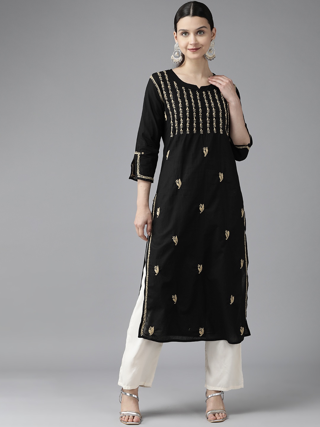 

ADA Women Black & Beige Ethnic Motifs Embroidered Chikankari Kurta