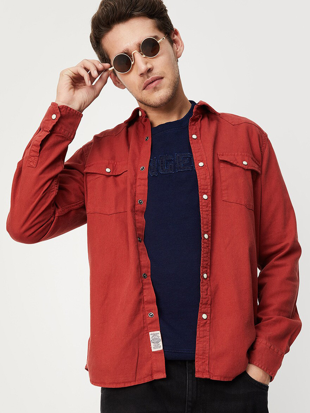 

max Men Rust Orange Cotton Casual Shirt