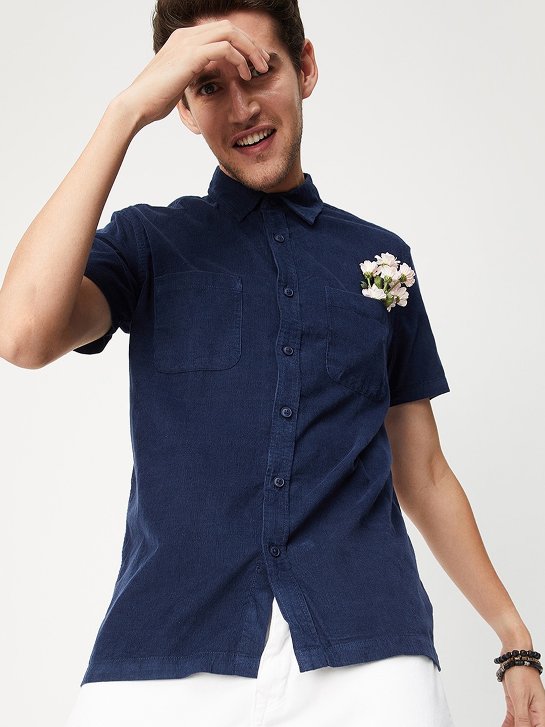 

max Men Navy Blue Cotton Casual Shirt
