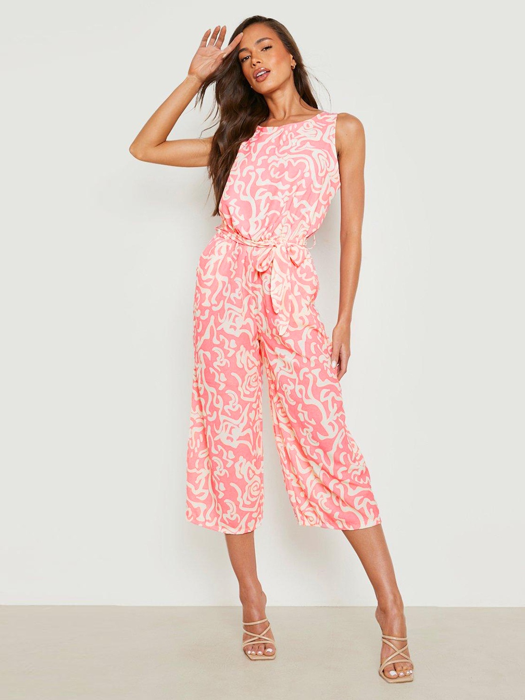 

Boohoo Pink & White Printed Culotte Jumpsuit