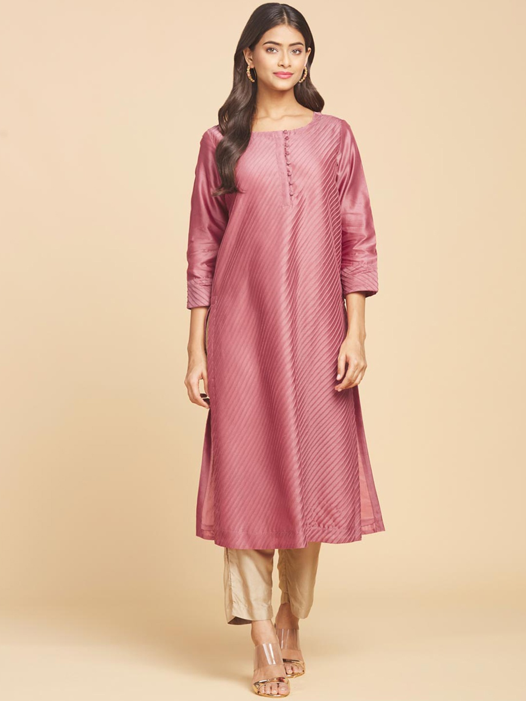 

Fabindia Women Pink Cotton Kurta