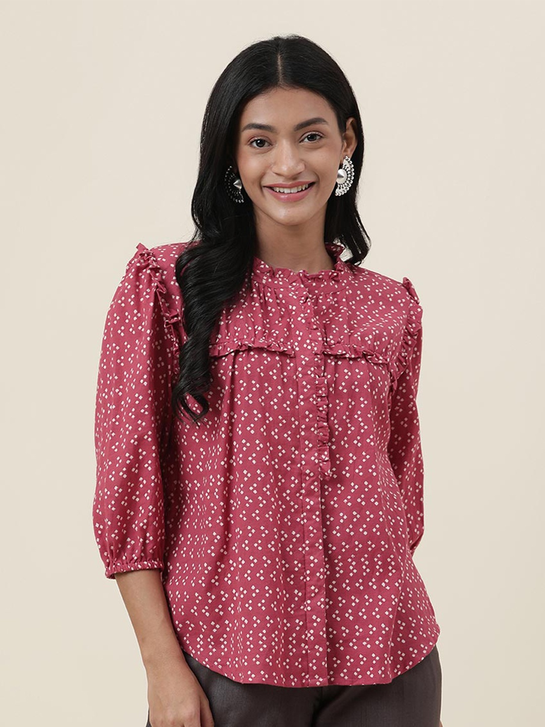 

Fabindia Pink Geometric Print Pure Cotton Top