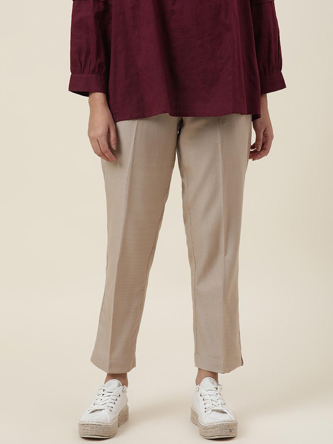 

Fabindia Women Beige Solid Trousers