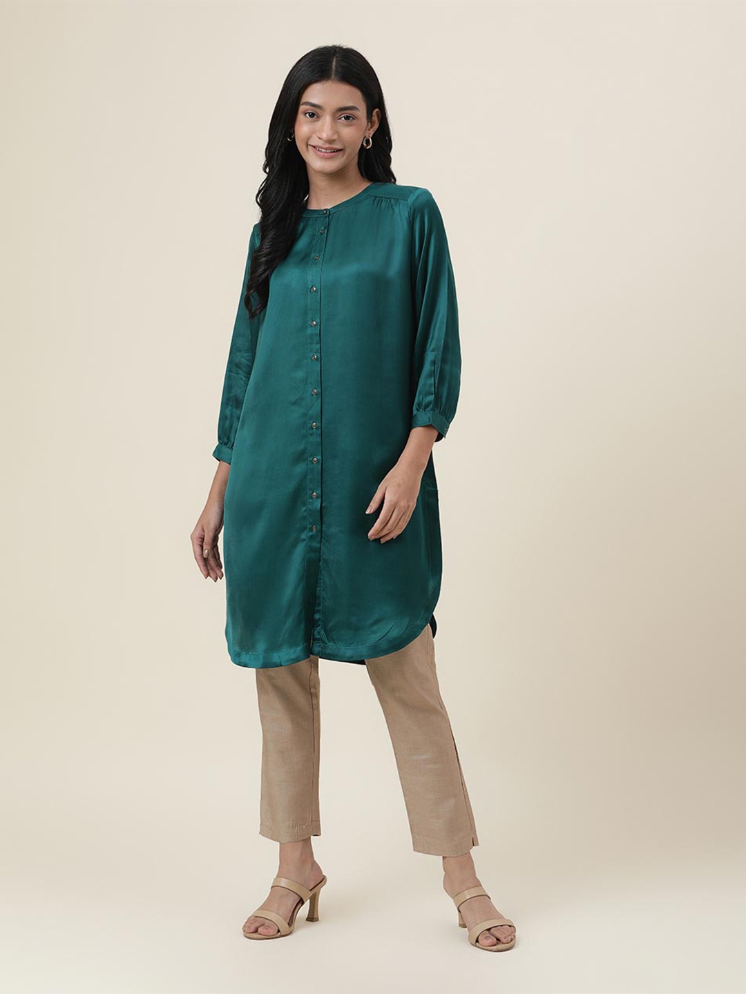 

Fabindia Teal Round Neck Tunic
