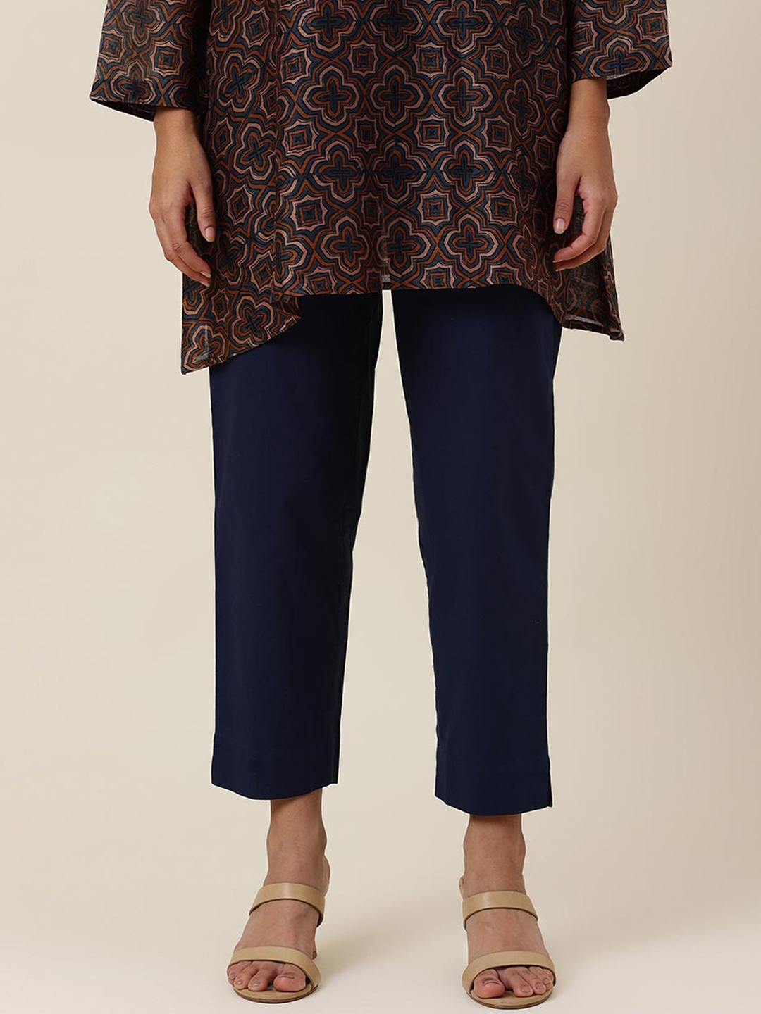 

Fabindia Women Navy Blue Cotton Comfort Chinos Trousers