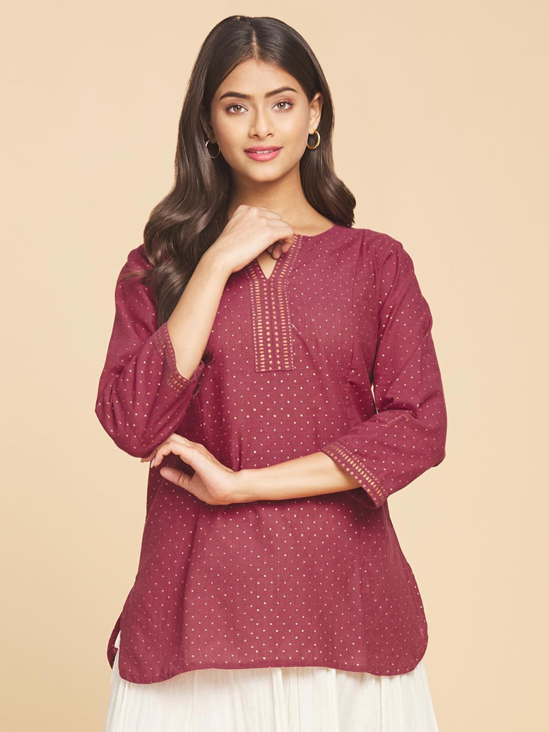 

Fabindia Maroon Printed Pure Cotton Kurti