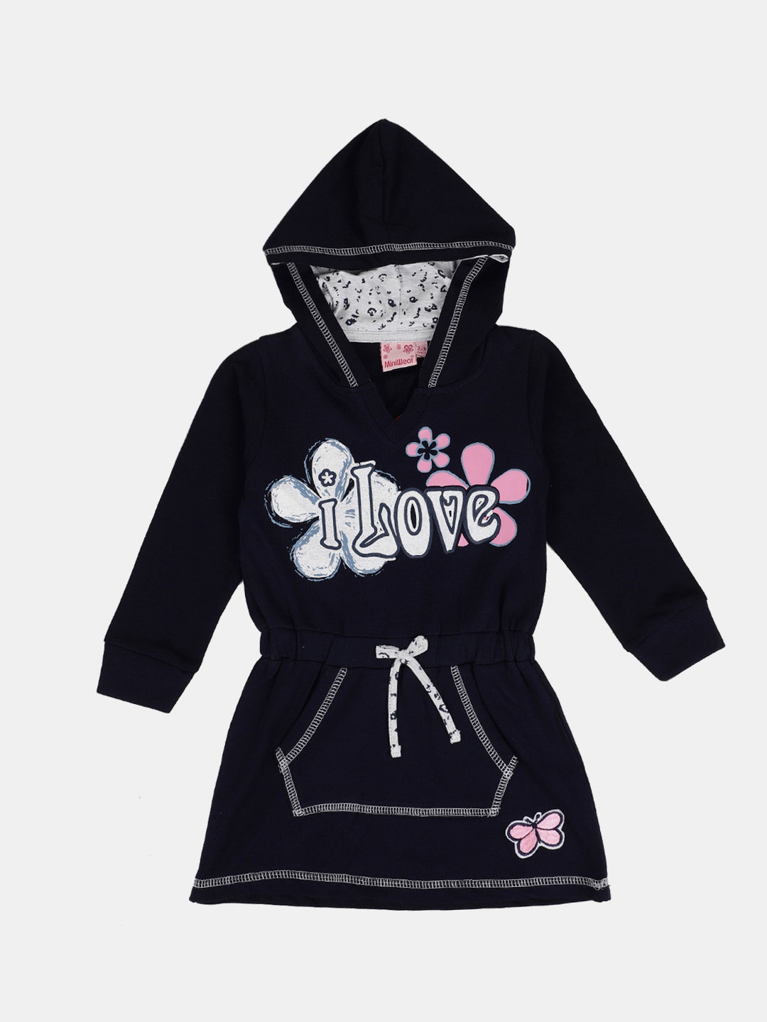

V-Mart Navy Blue Print Hooded Denim Top