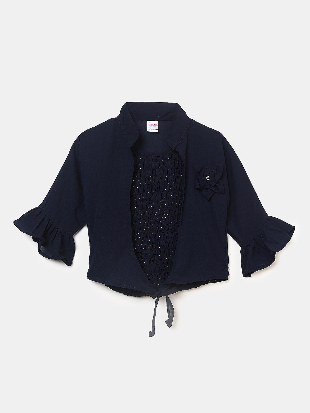 

V-Mart Navy Blue Embellished Round Neck Pure Cotton Top