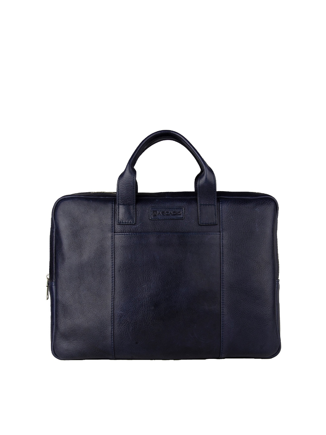 

ARCADIO Unisex Navy Blue & Silver-Toned Textured Leather Laptop Bag