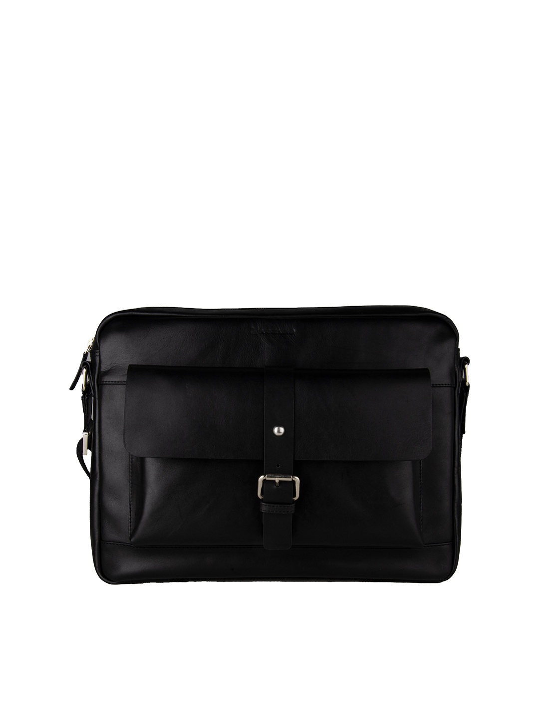 

ARCADIO Unisex Black & Gold-Toned Textured Leather Laptop Bag